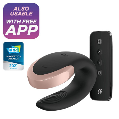 Double Love Black вибромассажер для пар с управлением через приложение и пультом ДУ (J2008-17-1)