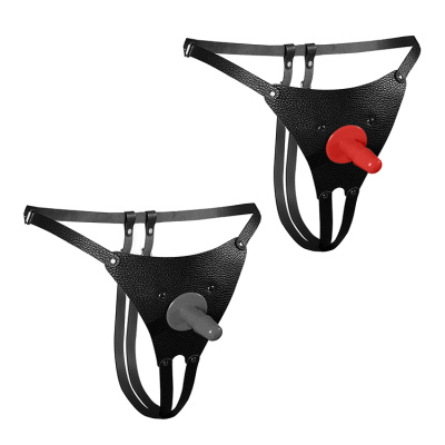 ТРУСИКИ ДЛЯ СТРАПОНА кожа, цвет чёрный (NTB-80362)