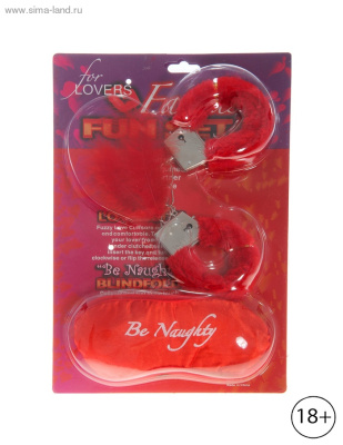 НАБОР ДЛЯ ВЛЮБЛЁННЫХ (наручники + повязка + перо) красный (328336)