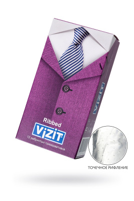 Презервативы Vizit, ребристые, латекс, 18 см, 5,2 см, 12 шт. (УТ-00002168)