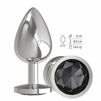 Анальная втулка Silver с черным кристаллом большая (533-09 BLACK-DD)