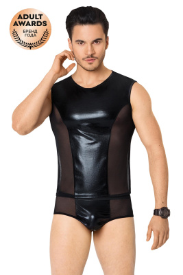 Костюм сетка + wetlook мужской SoftLine Collection (майка, шорты), черный, XL (0T-00015023)