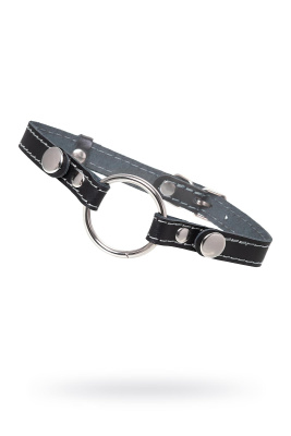 Кляп Pecado BDSM, Кольцо 39 мм, с белой строчкой, натуральная кожа, черный (УТ-00004110)